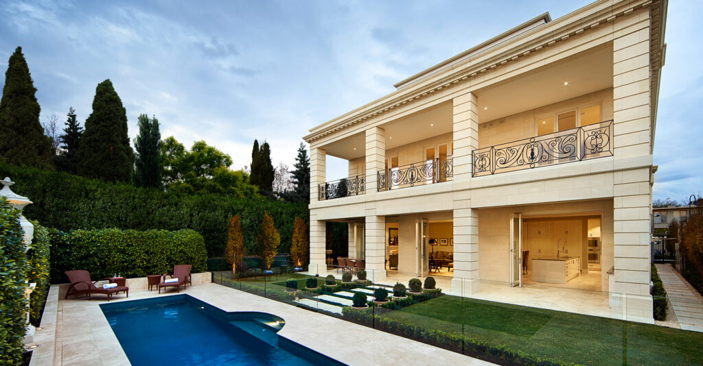 Limestone House and pool|Bruhn logo|Limestone Homes|Limestone Homes stairs|Limestone home detail|Entrance Door from a Limestone home|Limestone House hall|Limestone House